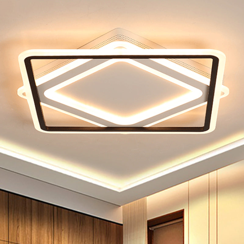 Square Metal Flush Mounted Lighting Modern LED White Ceiling Light Fixture in White/Warm Light, 16.5"/19.5"/23.5" Wide Clearhalo 'Ceiling Lights' 'Close To Ceiling Lights' 'Close to ceiling' 'Flush mount' Lighting' 242150