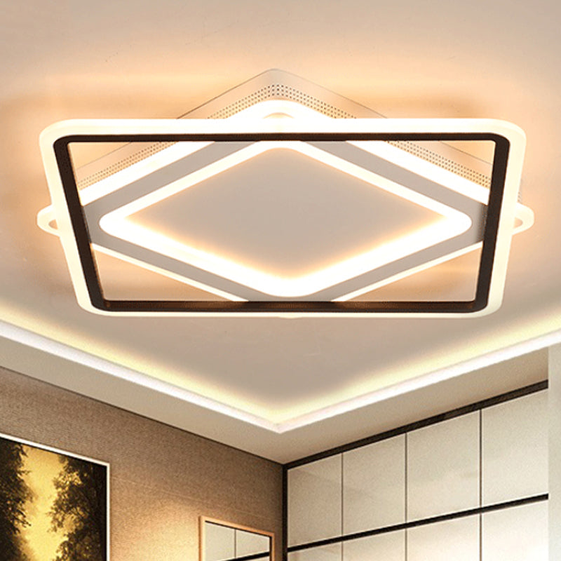 Square Metal Flush Mounted Lighting Modern LED White Ceiling Light Fixture in White/Warm Light, 16.5"/19.5"/23.5" Wide Clearhalo 'Ceiling Lights' 'Close To Ceiling Lights' 'Close to ceiling' 'Flush mount' Lighting' 242151