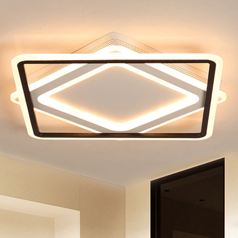 Square Metal Flush Mounted Lighting Modern LED White Ceiling Light Fixture in White/Warm Light, 16.5"/19.5"/23.5" Wide Clearhalo 'Ceiling Lights' 'Close To Ceiling Lights' 'Close to ceiling' 'Flush mount' Lighting' 242152