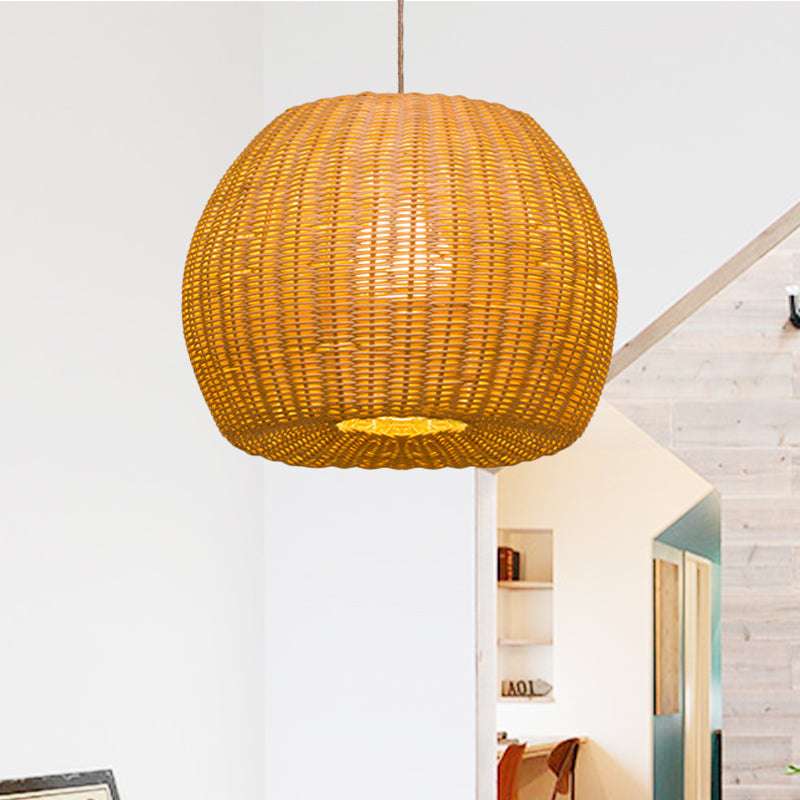 Dome Handwoven Rattan Hanging Pendant Contemporary 1-Bulb Beige Suspension Light for Restaurant Beige Clearhalo 'Ceiling Lights' 'Pendant Lights' 'Pendants' Lighting' 242159_6578fe42-ebb2-400f-a5c7-059c8dbb9770