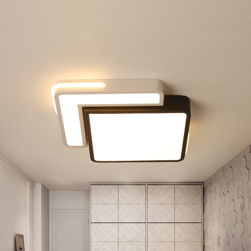 Modern LED Flush Light Fixture with Acrylic Shade Black and White Square/Rectangle Ceiling Light in White/Warm Light, 20.5"/39" W Clearhalo 'Ceiling Lights' 'Close To Ceiling Lights' 'Close to ceiling' 'Flush mount' Lighting' 242162