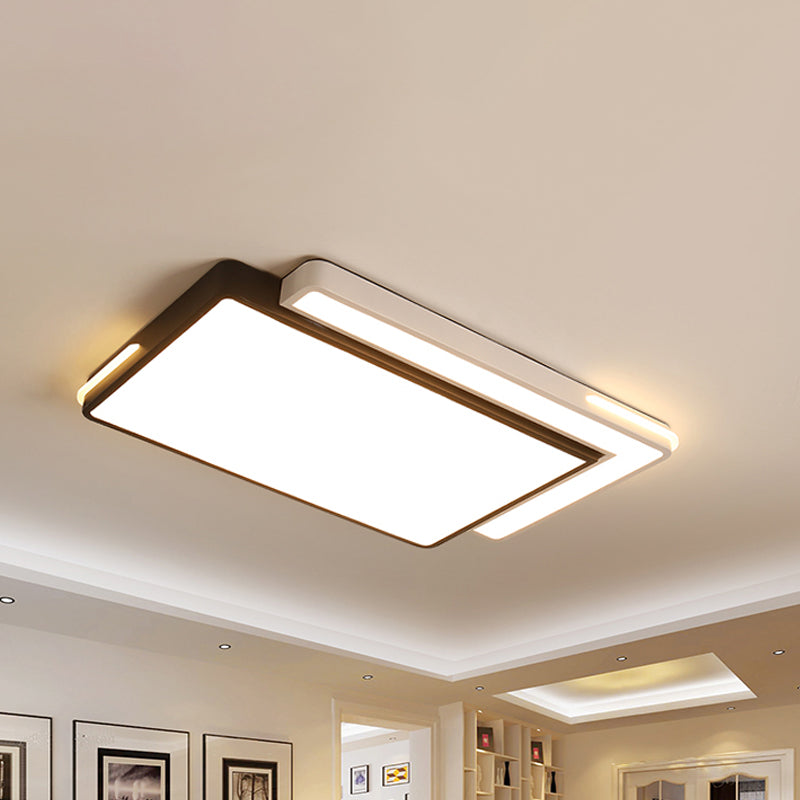 Modern LED Flush Light Fixture with Acrylic Shade Black and White Square/Rectangle Ceiling Light in White/Warm Light, 20.5"/39" W Black-White 39" Clearhalo 'Ceiling Lights' 'Close To Ceiling Lights' 'Close to ceiling' 'Flush mount' Lighting' 242163