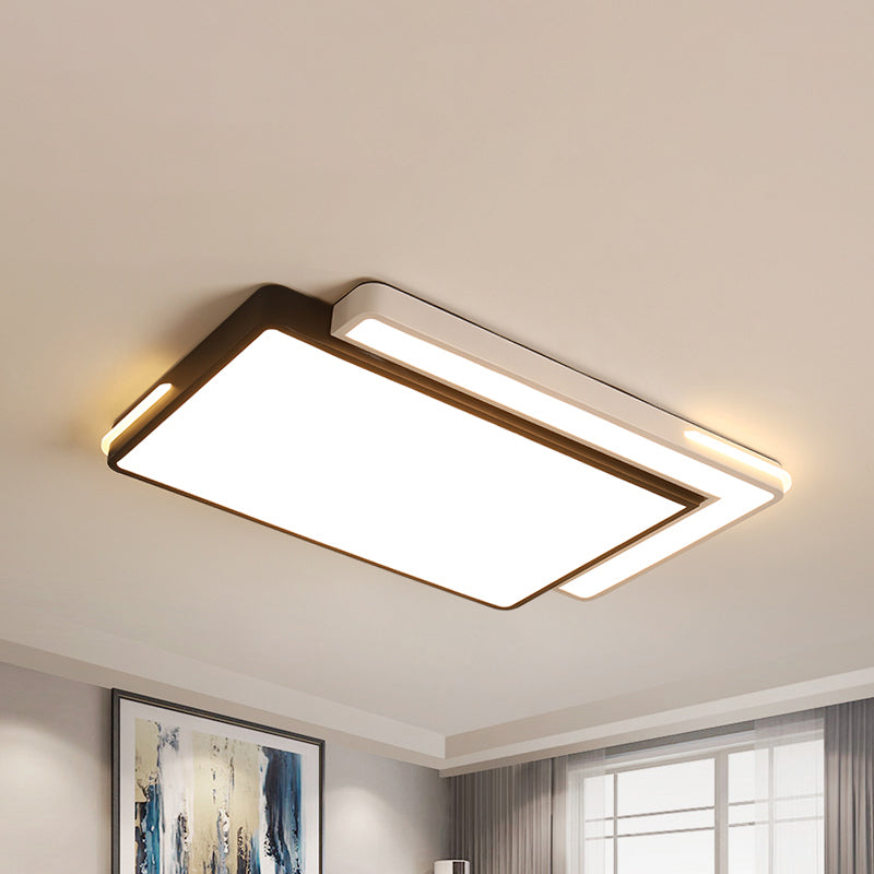 Modern LED Flush Light Fixture with Acrylic Shade Black and White Square/Rectangle Ceiling Light in White/Warm Light, 20.5"/39" W Clearhalo 'Ceiling Lights' 'Close To Ceiling Lights' 'Close to ceiling' 'Flush mount' Lighting' 242164