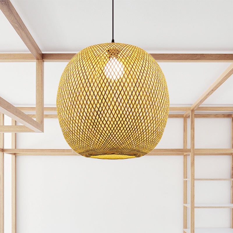 12"/17" Wide Ball Bamboo Pendant Ceiling Light Chinese 1 Light Wood/Brown Hanging Light for Kitchen Island Clearhalo 'Ceiling Lights' 'Pendant Lights' 'Pendants' Lighting' 242170