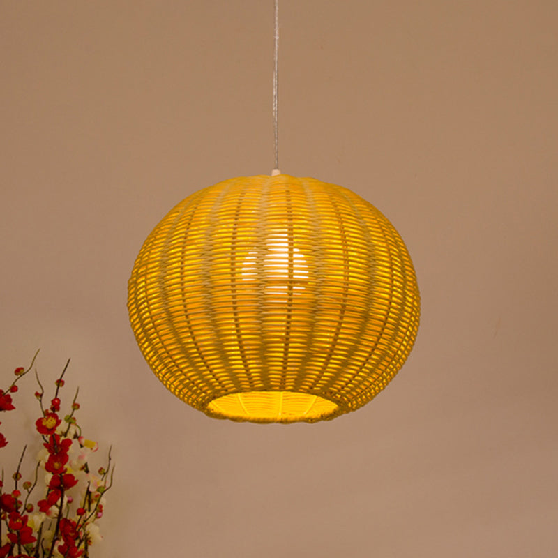 Globe Handmade Rattan Pendant Lamp Asian Style 1 Light Beige Hanging Light Fixture for Restaurant Clearhalo 'Ceiling Lights' 'Pendant Lights' 'Pendants' Lighting' 242173