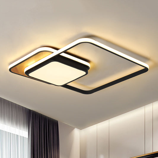 Black/White Geometrical Ceiling Lighting Modern LED Metal Flush Lamp in White/Warm Light, 18"/21.5" Wide Black Clearhalo 'Ceiling Lights' 'Close To Ceiling Lights' 'Close to ceiling' 'Flush mount' Lighting' 242182