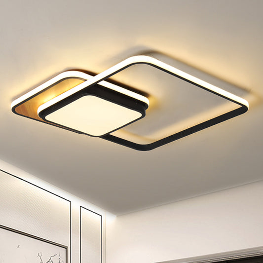 Black/White Geometrical Ceiling Lighting Modern LED Metal Flush Lamp in White/Warm Light, 18"/21.5" Wide Clearhalo 'Ceiling Lights' 'Close To Ceiling Lights' 'Close to ceiling' 'Flush mount' Lighting' 242184