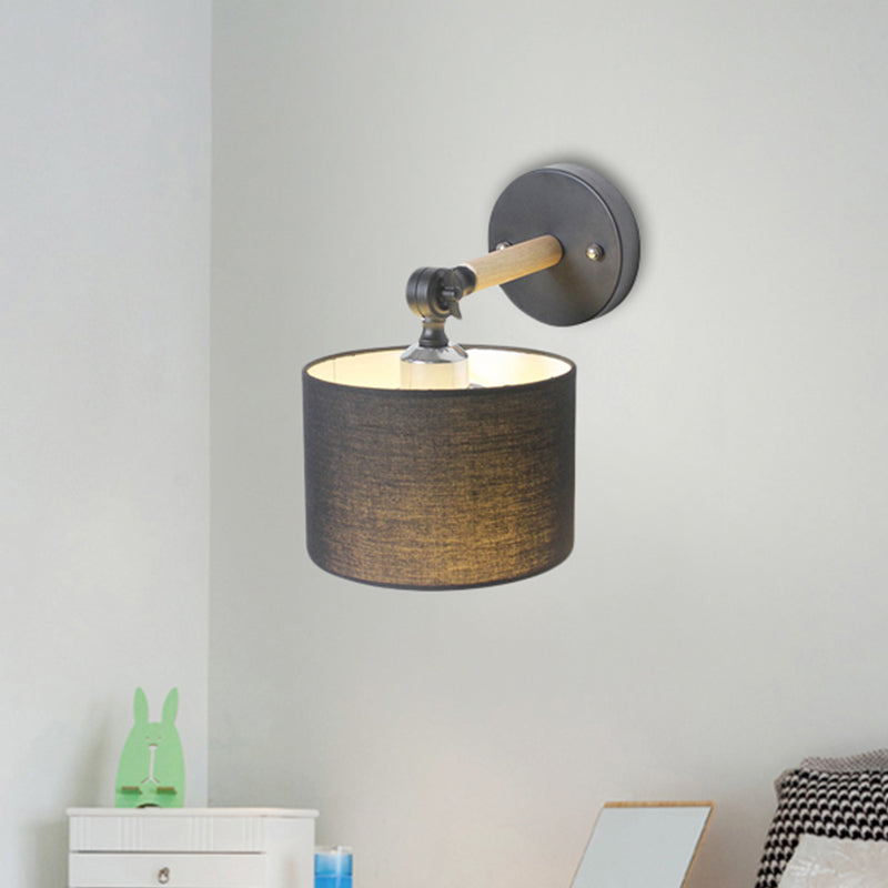 Contemporary Cylinder Wall Light Fixture Fabric LED Wall Sconce Lighting in White/Black for Bedroom Clearhalo 'Modern wall lights' 'Modern' 'Wall Lamps & Sconces' 'Wall Lights' Lighting' 242193