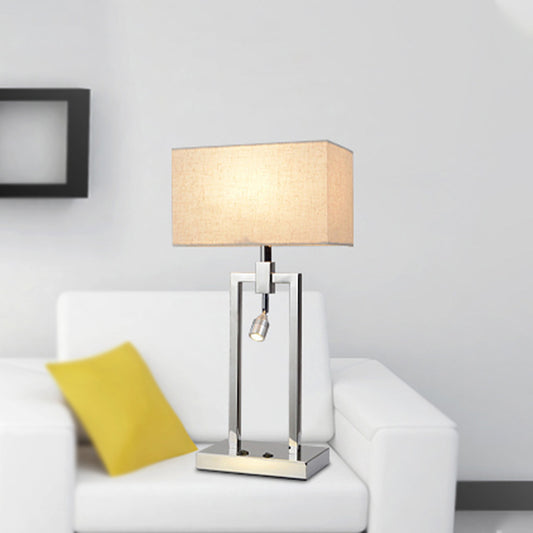 Fabric Rectangle Reading Book Light Contemporary Desk Lamp in Beige with Metal Base Beige Clearhalo 'Lamps' 'Table Lamps' Lighting' 242207