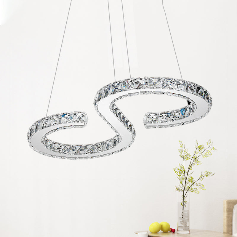 S-Shaped Chandelier Light Modern Style Crystal Chrome LED Hanging Light in Warm/White Light for Kitchen Clearhalo 'Ceiling Lights' 'Chandeliers' 'Modern Chandeliers' 'Modern' Lighting' 242211