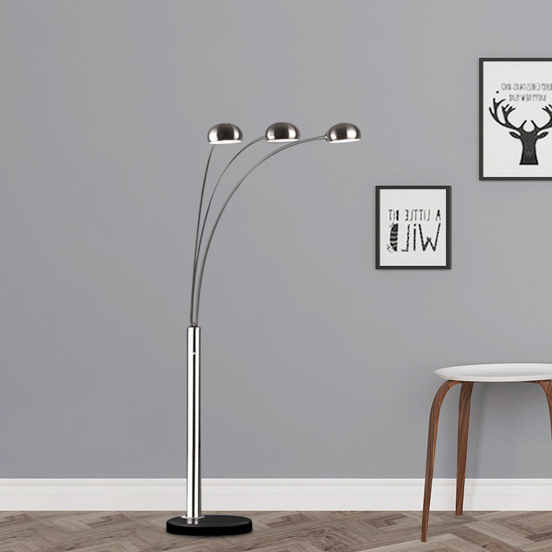 Metal Tree-Like Floor Reading Lamp Contemporary 3-Bulb Silver Standing Light with Semi-Orb Shade Silver Clearhalo 'Floor Lamps' 'Lamps' Lighting' 2422230