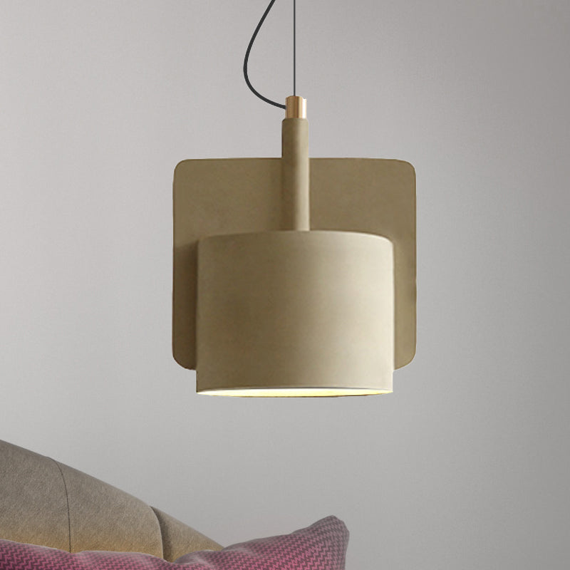 Geometric Ceiling Pendant Light Industrial Cement 1 Light Grey/Beige/Pink Hanging Ceiling Light, 6"/8"/9"W Beige 8" Clearhalo 'Ceiling Lights' 'Modern Pendants' 'Modern' 'Pendant Lights' 'Pendants' Lighting' 242250