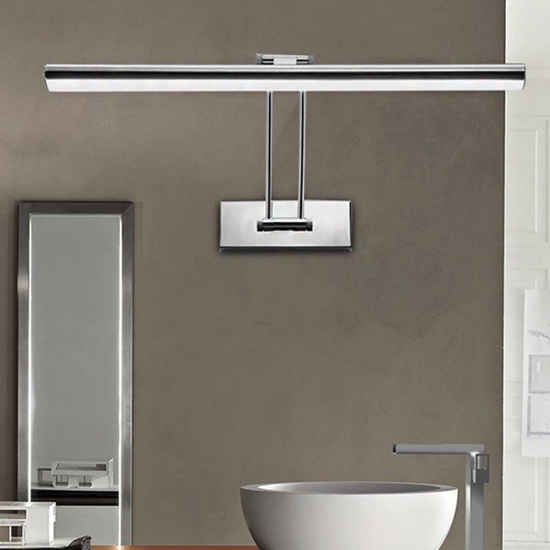 Stainless Steel Linear Vanity Fixture Contemporary Style 16"/21.5" Dia LED Chrome Wall Mounted Light for Bathroom Chrome Clearhalo 'Cast Iron' 'Glass' 'Industrial' 'Modern wall lights' 'Modern' 'Tiffany' 'Traditional wall lights' 'Vanity Lights' 'Wall Lights' Lighting' 242254