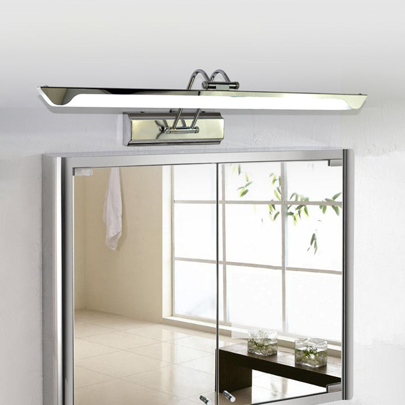 Silver Finish Linear Wall Mount Lamp Modern Style 16"/23.5" Width LED Stainless Steel Vanity Lamp for Bedroom Silver Clearhalo 'Modern wall lights' 'Modern' 'Vanity Lights' 'Wall Lights' Lighting' 242263