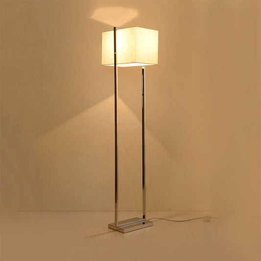 Rectangular Floor Standing Lamp Modernism Fabric Reading Floor Lamp in Beige with Metal Base Beige Clearhalo 'Floor Lamps' 'Lamps' Lighting' 242271