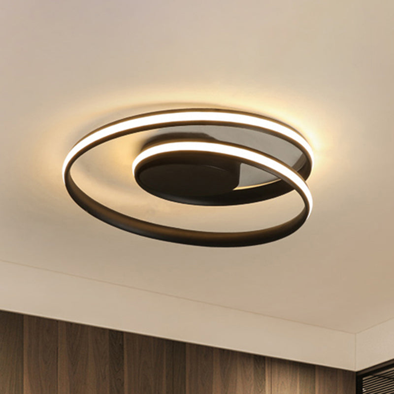 Loop Ceiling Lamp Simple Acrylic LED Black/White 18"/23.5" Wide Flush Light Fixture in Warm/White Light Black Warm Clearhalo 'Ceiling Lights' 'Close To Ceiling Lights' 'Close to ceiling' 'Semi-flushmount' Lighting' 242288