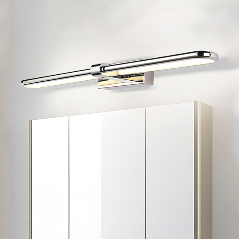 Linear Wall Lamp Modern Stylish Stainless Steel Led Chrome Vanity Lighting Fixture with Acrylic Oval Shade, 16"/19.5" Width Clearhalo 'Modern wall lights' 'Modern' 'Vanity Lights' 'Wall Lights' Lighting' 242295