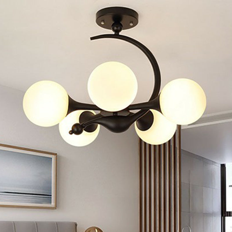 Spherical Semi Flush Mount Fixture Modern Milk Glass Dining Room Ceiling Mounted Light 5 Black Clearhalo 'Ceiling Lights' 'Close To Ceiling Lights' 'Close to ceiling' 'Semi-flushmount' Lighting' 2422986