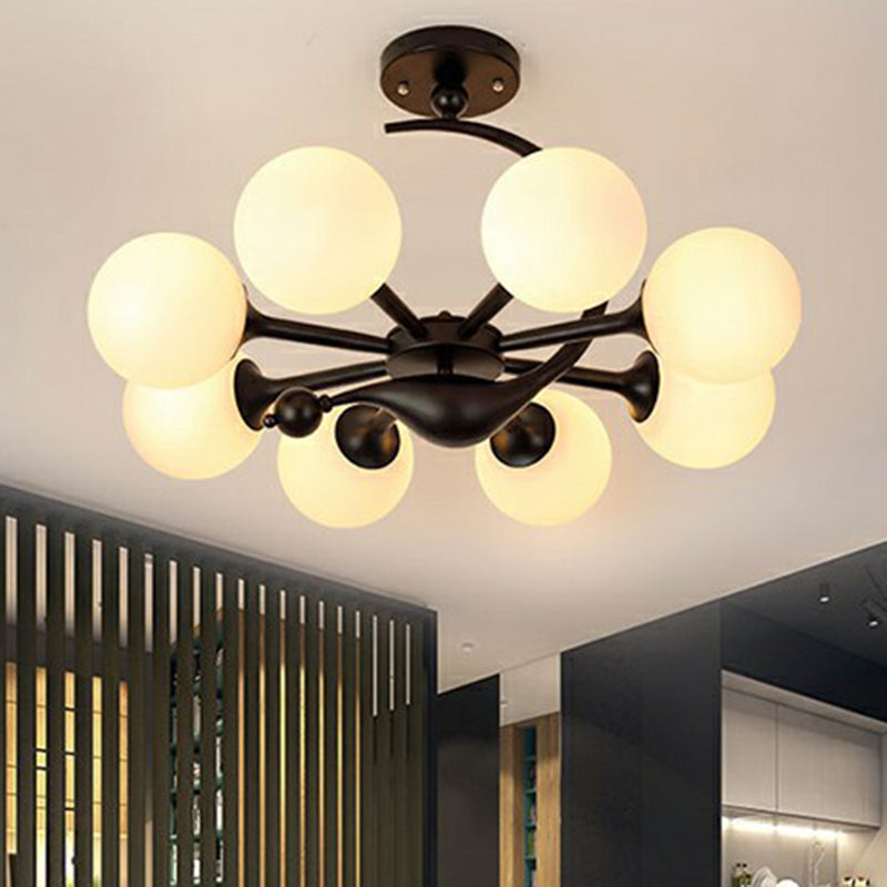 Spherical Semi Flush Mount Fixture Modern Milk Glass Dining Room Ceiling Mounted Light Clearhalo 'Ceiling Lights' 'Close To Ceiling Lights' 'Close to ceiling' 'Semi-flushmount' Lighting' 2422987