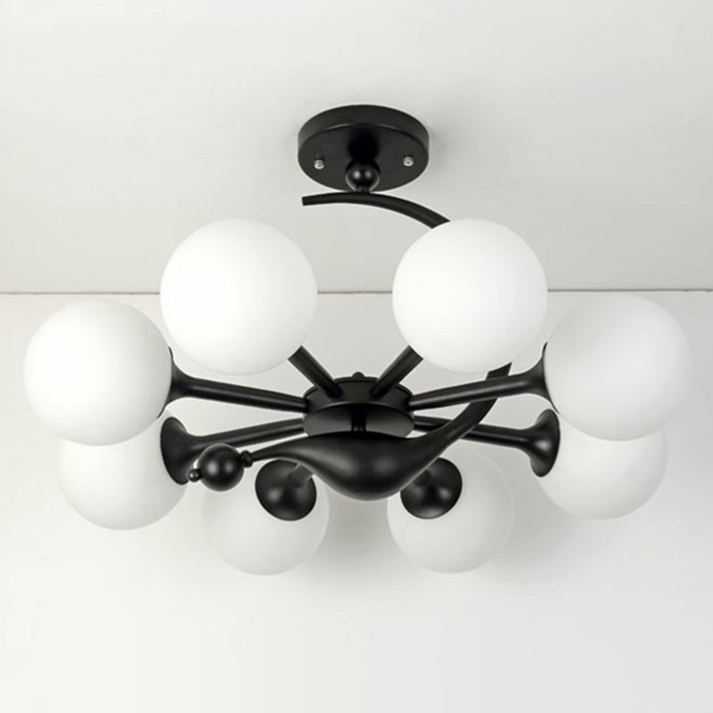 Spherical Semi Flush Mount Fixture Modern Milk Glass Dining Room Ceiling Mounted Light 8 Black Clearhalo 'Ceiling Lights' 'Close To Ceiling Lights' 'Close to ceiling' 'Semi-flushmount' Lighting' 2422988