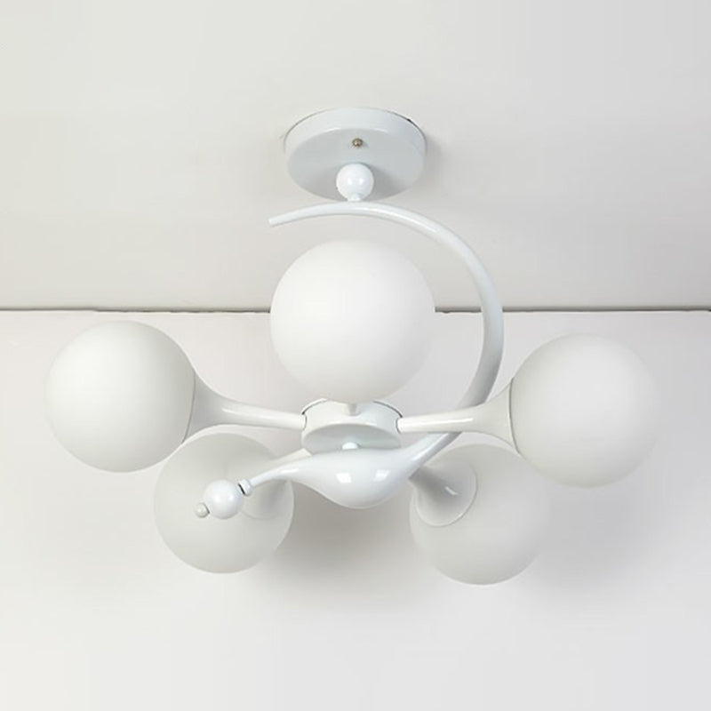 Spherical Semi Flush Mount Fixture Modern Milk Glass Dining Room Ceiling Mounted Light Clearhalo 'Ceiling Lights' 'Close To Ceiling Lights' 'Close to ceiling' 'Semi-flushmount' Lighting' 2422989