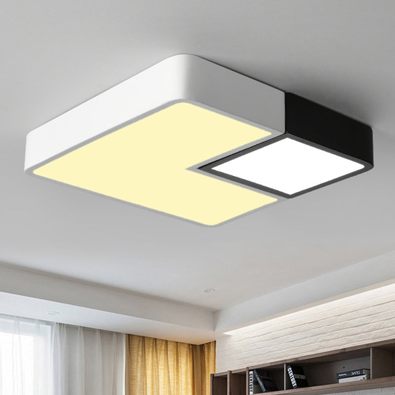 Metal Square Flush Mount Lighting Simple LED White Ceiling Light Fixture for Living Room in Warm/White, 11"/15”/19" Wide White Warm Clearhalo 'Ceiling Lights' 'Close To Ceiling Lights' 'Close to ceiling' 'Flush mount' Lighting' 242299