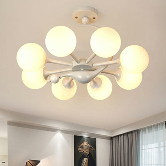 Spherical Semi Flush Mount Fixture Modern Milk Glass Dining Room Ceiling Mounted Light 8 White Clearhalo 'Ceiling Lights' 'Close To Ceiling Lights' 'Close to ceiling' 'Semi-flushmount' Lighting' 2422990