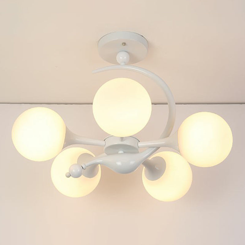 Spherical Semi Flush Mount Fixture Modern Milk Glass Dining Room Ceiling Mounted Light Clearhalo 'Ceiling Lights' 'Close To Ceiling Lights' 'Close to ceiling' 'Semi-flushmount' Lighting' 2422991