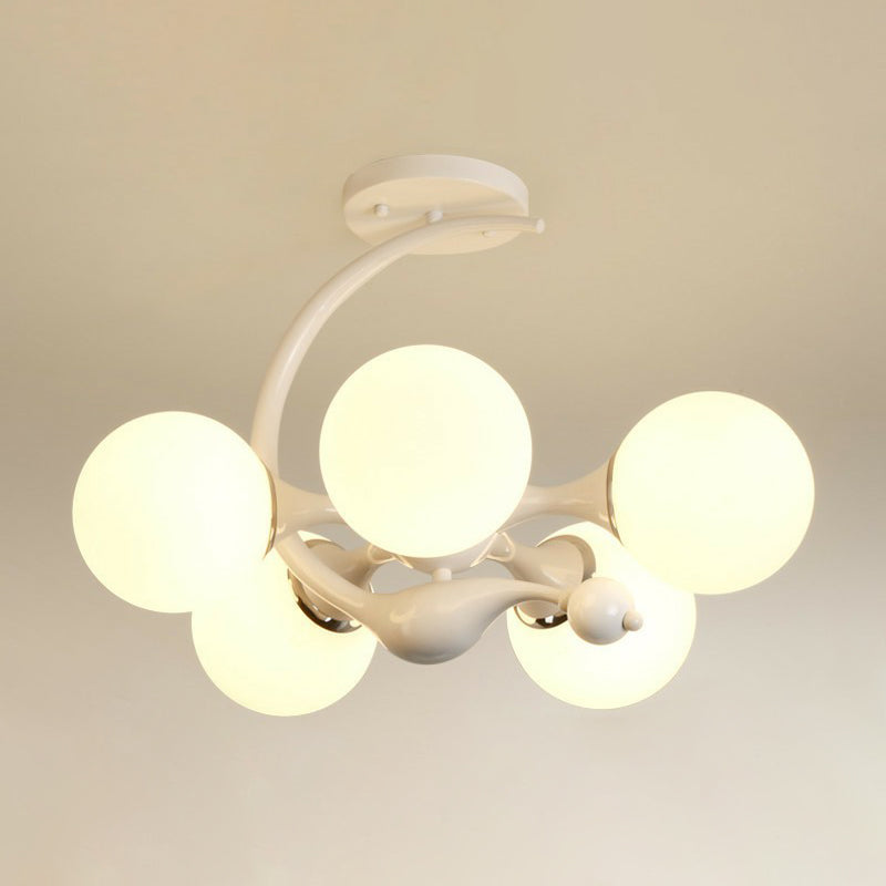 Spherical Semi Flush Mount Fixture Modern Milk Glass Dining Room Ceiling Mounted Light 5 White Clearhalo 'Ceiling Lights' 'Close To Ceiling Lights' 'Close to ceiling' 'Semi-flushmount' Lighting' 2422992