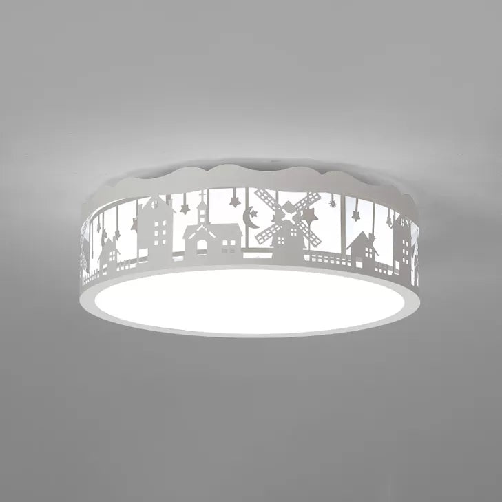 Living Room Drum Ceiling Lamp with Country View Metal Nordic Style Flush Ceiling Light White Clearhalo 'Ceiling Lights' 'Close To Ceiling Lights' 'Close to ceiling' 'Flush mount' Lighting' 24230