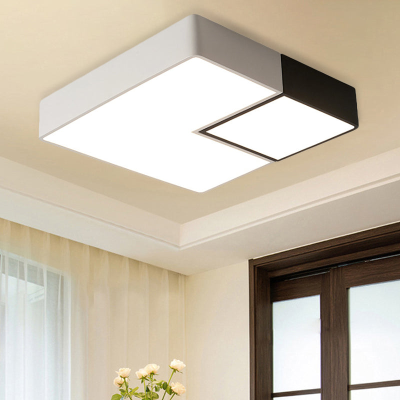 Metal Square Flush Mount Lighting Simple LED White Ceiling Light Fixture for Living Room in Warm/White, 11"/15”/19" Wide White White Clearhalo 'Ceiling Lights' 'Close To Ceiling Lights' 'Close to ceiling' 'Flush mount' Lighting' 242300