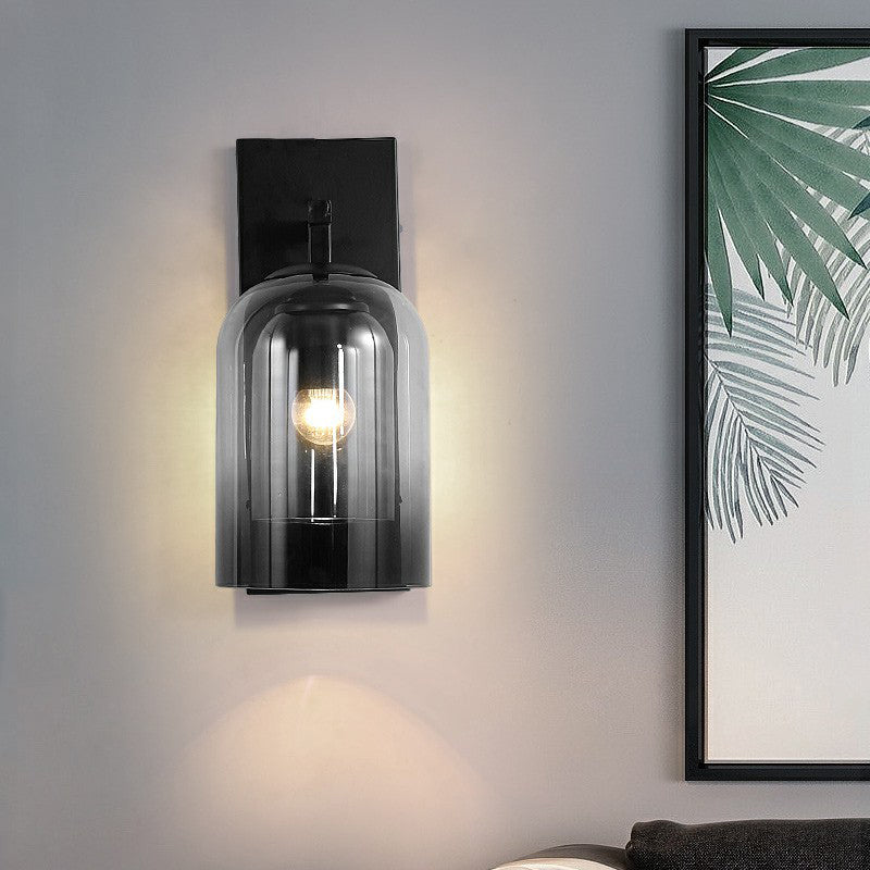 Nordic Cloche Shaped Wall Lamp Glass 1 Head Bedroom Sconce Light Fixture in Black Clearhalo 'Cast Iron' 'Glass' 'Industrial' 'Modern wall lights' 'Modern' 'Tiffany' 'Traditional wall lights' 'Wall Lamps & Sconces' 'Wall Lights' Lighting' 2423045