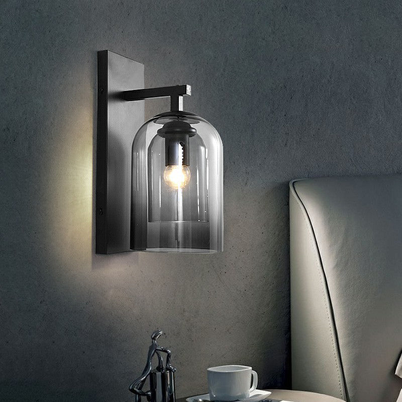 Nordic Cloche Shaped Wall Lamp Glass 1 Head Bedroom Sconce Light Fixture in Black Clearhalo 'Cast Iron' 'Glass' 'Industrial' 'Modern wall lights' 'Modern' 'Tiffany' 'Traditional wall lights' 'Wall Lamps & Sconces' 'Wall Lights' Lighting' 2423048