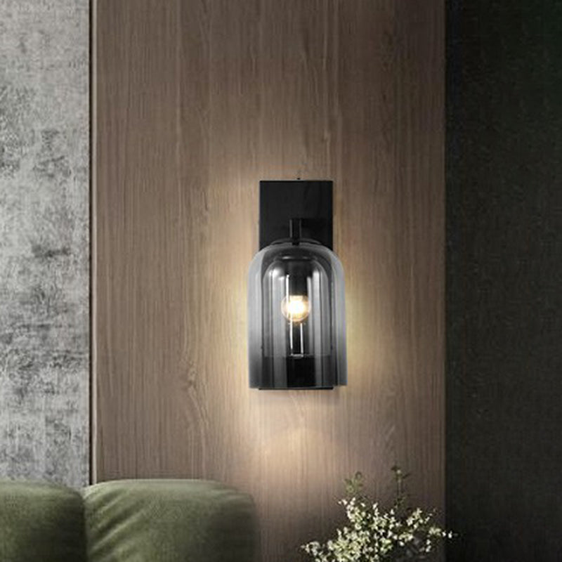 Nordic Cloche Shaped Wall Lamp Glass 1 Head Bedroom Sconce Light Fixture in Black Clearhalo 'Cast Iron' 'Glass' 'Industrial' 'Modern wall lights' 'Modern' 'Tiffany' 'Traditional wall lights' 'Wall Lamps & Sconces' 'Wall Lights' Lighting' 2423049