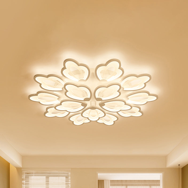 Floral Ceiling Flushmount Modern Acrylic 3/5/9 Lights Bedroom LED Flush Mount Ceiling Light in White/Warm/Natural Light 15 White Warm Clearhalo 'Ceiling Lights' 'Close To Ceiling Lights' 'Close to ceiling' 'Semi-flushmount' Lighting' 242305