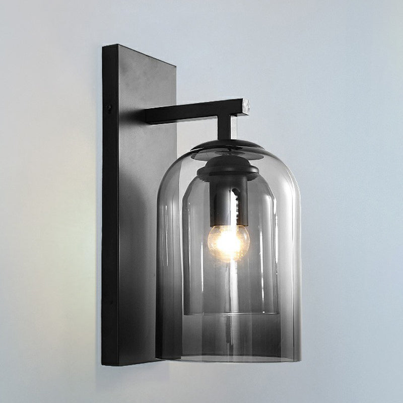 Nordic Cloche Shaped Wall Lamp Glass 1 Head Bedroom Sconce Light Fixture in Black Clearhalo 'Cast Iron' 'Glass' 'Industrial' 'Modern wall lights' 'Modern' 'Tiffany' 'Traditional wall lights' 'Wall Lamps & Sconces' 'Wall Lights' Lighting' 2423050