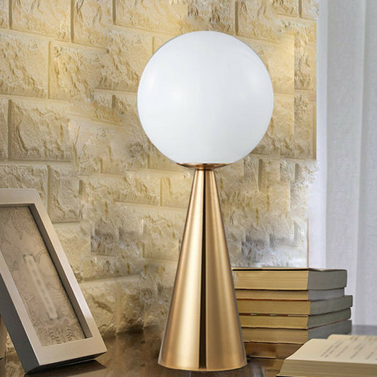 Brass Plated Conical Table Lamp Minimalist Single Metal Night Light with Ball White Glass Shade Clearhalo 'Lamps' 'Table Lamps' Lighting' 2423054