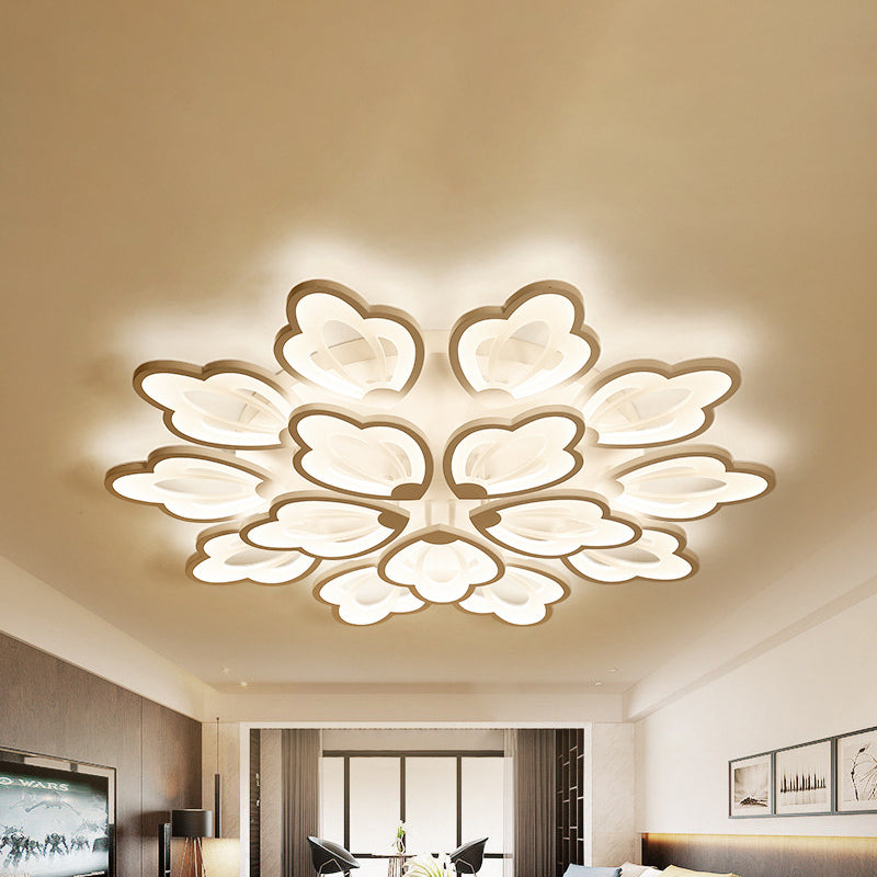 Floral Ceiling Flushmount Modern Acrylic 3/5/9 Lights Bedroom LED Flush Mount Ceiling Light in White/Warm/Natural Light 15 White Clearhalo 'Ceiling Lights' 'Close To Ceiling Lights' 'Close to ceiling' 'Semi-flushmount' Lighting' 242306