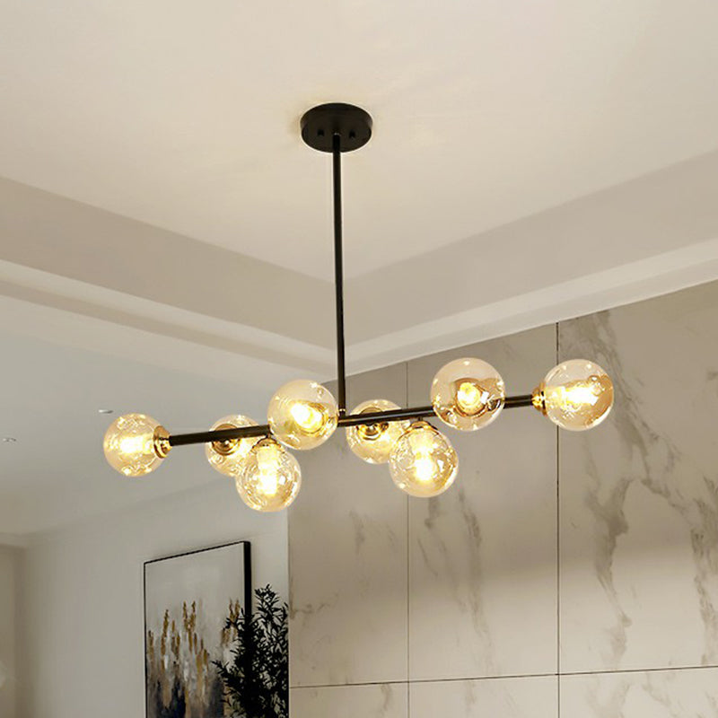 Linear Dining Room Ceiling Light Dimpled Glass 8-Bulb Minimalist Island Pendant Light Clearhalo 'Ceiling Lights' 'Chandeliers' 'Modern Chandeliers' 'Modern' Lighting' 2423082