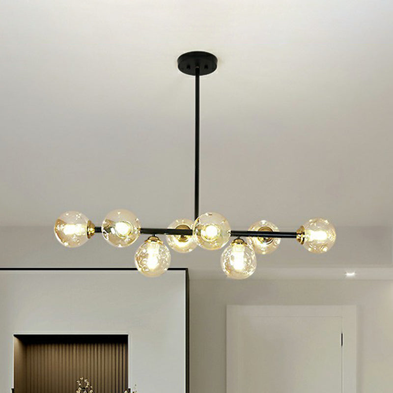 Linear Dining Room Ceiling Light Dimpled Glass 8-Bulb Minimalist Island Pendant Light Clearhalo 'Ceiling Lights' 'Chandeliers' 'Modern Chandeliers' 'Modern' Lighting' 2423083