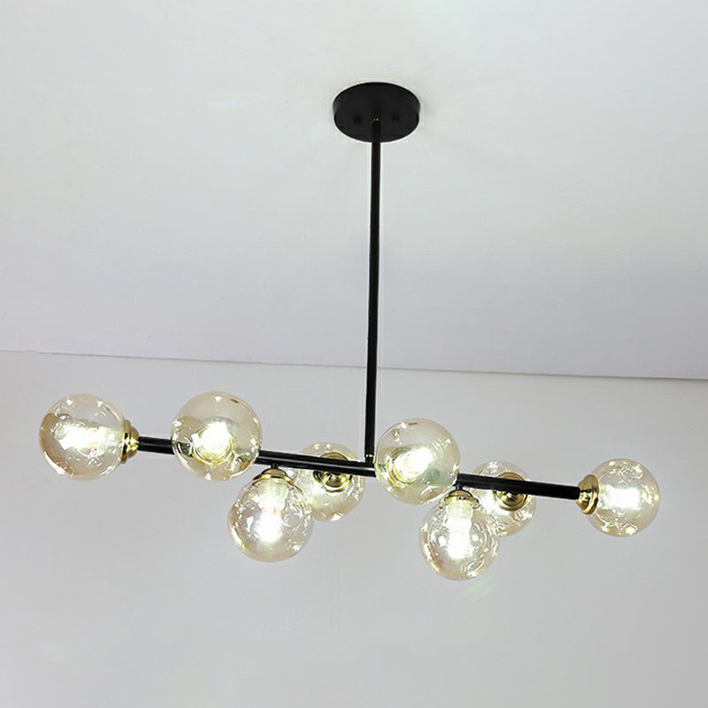 Linear Dining Room Ceiling Light Dimpled Glass 8-Bulb Minimalist Island Pendant Light Amber Clearhalo 'Ceiling Lights' 'Chandeliers' 'Modern Chandeliers' 'Modern' Lighting' 2423084