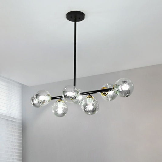 Linear Dining Room Ceiling Light Dimpled Glass 8-Bulb Minimalist Island Pendant Light Clearhalo 'Ceiling Lights' 'Chandeliers' 'Modern Chandeliers' 'Modern' Lighting' 2423085