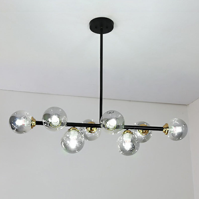 Linear Dining Room Ceiling Light Dimpled Glass 8-Bulb Minimalist Island Pendant Light Smoke Gray Clearhalo 'Ceiling Lights' 'Chandeliers' 'Modern Chandeliers' 'Modern' Lighting' 2423086