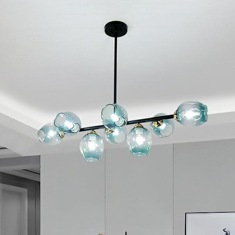 Linear Dining Room Ceiling Light Dimpled Glass 8-Bulb Minimalist Island Pendant Light Clearhalo 'Ceiling Lights' 'Chandeliers' 'Modern Chandeliers' 'Modern' Lighting' 2423087