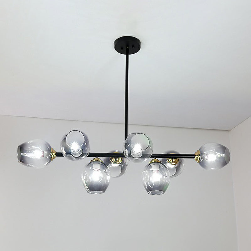 Linear Dining Room Ceiling Light Dimpled Glass 8-Bulb Minimalist Island Pendant Light Grey Clearhalo 'Ceiling Lights' 'Chandeliers' 'Modern Chandeliers' 'Modern' Lighting' 2423088