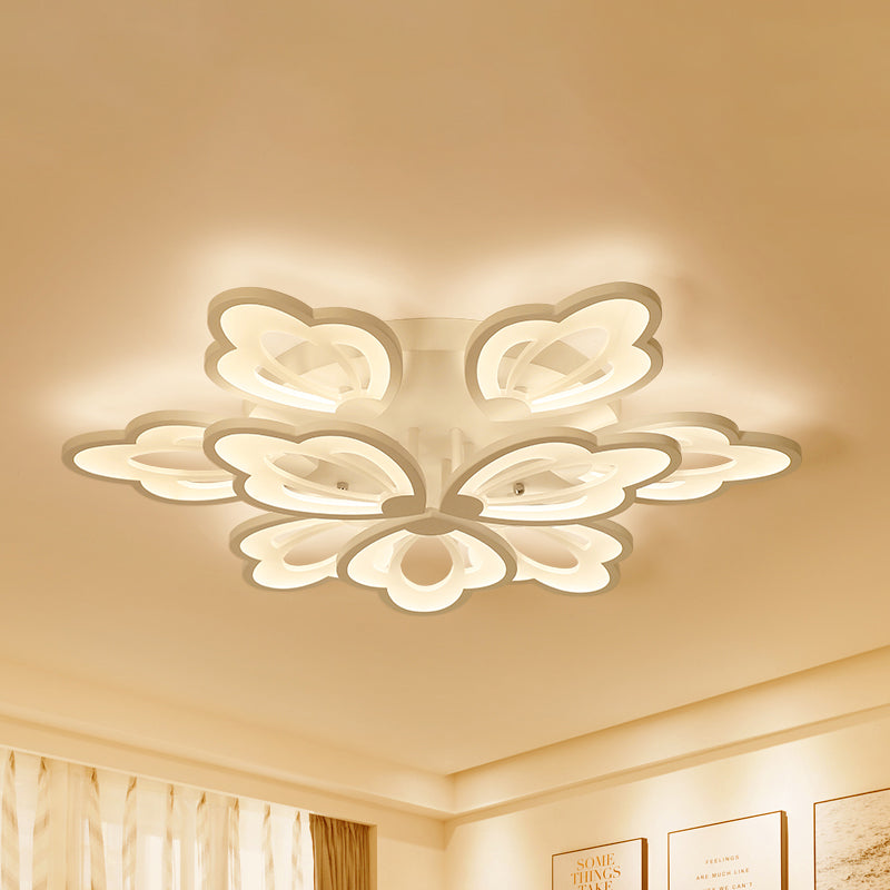 Floral Ceiling Flushmount Modern Acrylic 3/5/9 Lights Bedroom LED Flush Mount Ceiling Light in White/Warm/Natural Light 9 White Warm Clearhalo 'Ceiling Lights' 'Close To Ceiling Lights' 'Close to ceiling' 'Semi-flushmount' Lighting' 242309