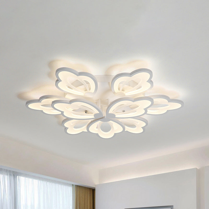 Floral Ceiling Flushmount Modern Acrylic 3/5/9 Lights Bedroom LED Flush Mount Ceiling Light in White/Warm/Natural Light 9 White Clearhalo 'Ceiling Lights' 'Close To Ceiling Lights' 'Close to ceiling' 'Semi-flushmount' Lighting' 242310