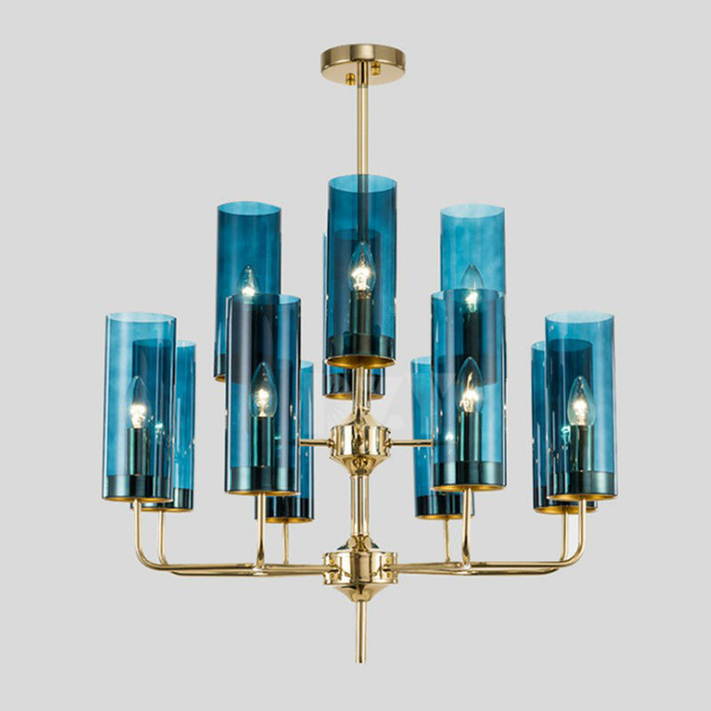 Cylindrical Up Chandelier Postmodern Glass Brass Finish Hanging Light for Living Room Clearhalo 'Ceiling Lights' 'Chandeliers' 'Modern Chandeliers' 'Modern' Lighting' 2423112