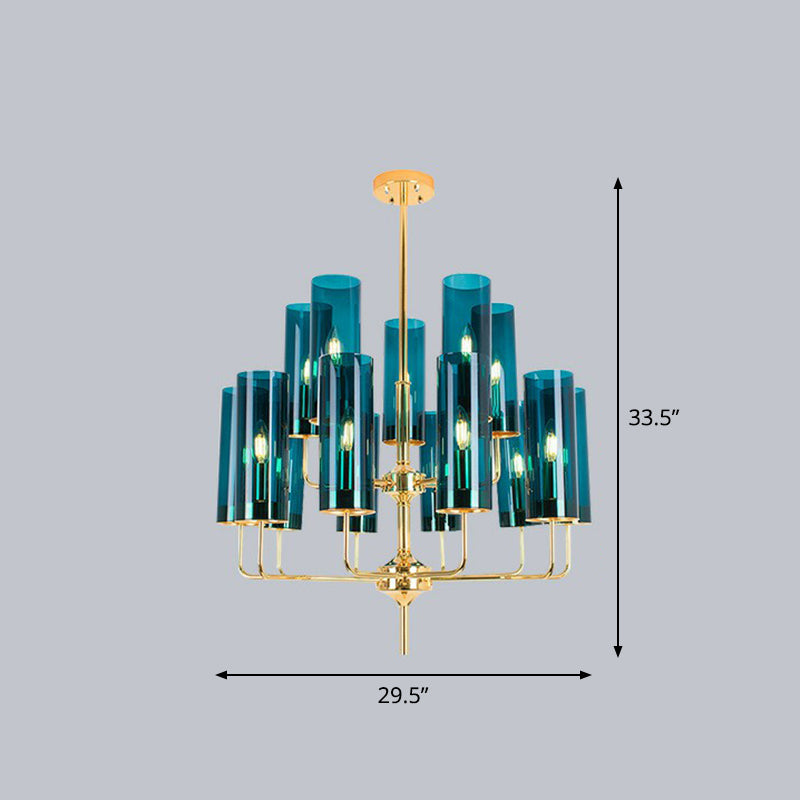 Cylindrical Up Chandelier Postmodern Glass Brass Finish Hanging Light for Living Room Clearhalo 'Ceiling Lights' 'Chandeliers' 'Modern Chandeliers' 'Modern' Lighting' 2423120