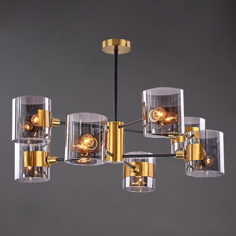 Smoke Grey Glass Cylinder Chandelier Minimalistic Black-Brass Ceiling Pendant Light for Dining Room Clearhalo 'Ceiling Lights' 'Chandeliers' 'Modern Chandeliers' 'Modern' Lighting' 2423127